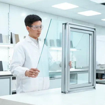 Material specialist holding polycarbonate panel sample