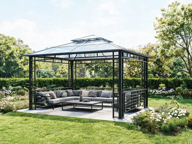 Palram gazebo and canopy structure over a seating area